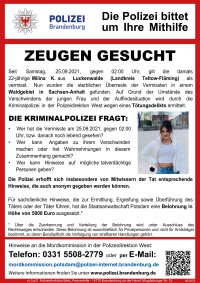 Fahndungsplakat Milina K. _ Zeugen gesucht