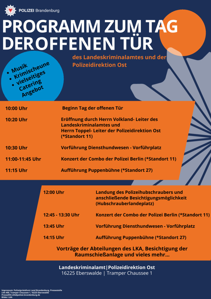 Programmablauf zum Tag der offenen Tür im LKA und der PD Ost